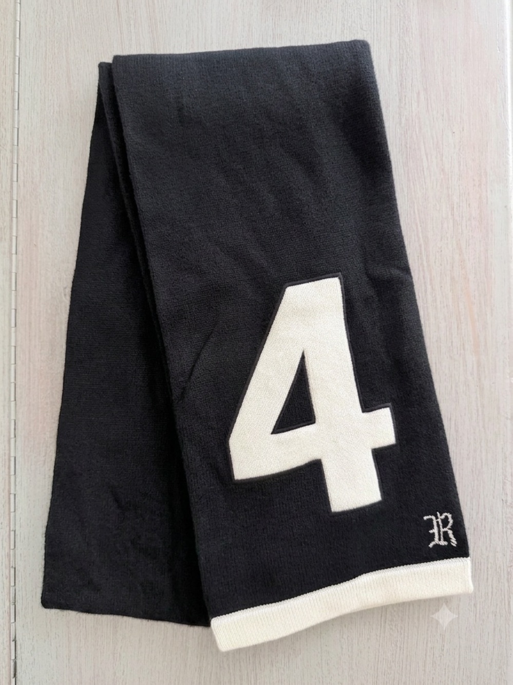 Ralph Lauren Rugby 100% Cashmere Scarf Black Varsity Patch 4 Monogram R Preppy